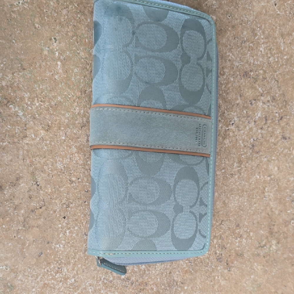 Coach Teal Signature Pattern Wallet